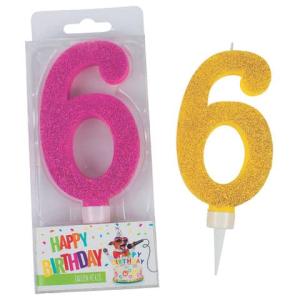 Geburtstagskerze Glitter Zahl 6 sortiert TRENDHAUS 942043 (4032722942043)