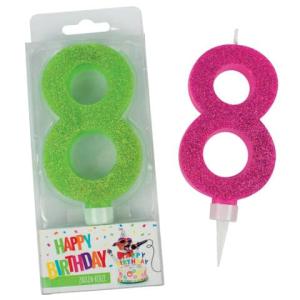Geburtstagskerze Glitter Zahl 8 sortiert TRENDHAUS 942067 (4032722942067)