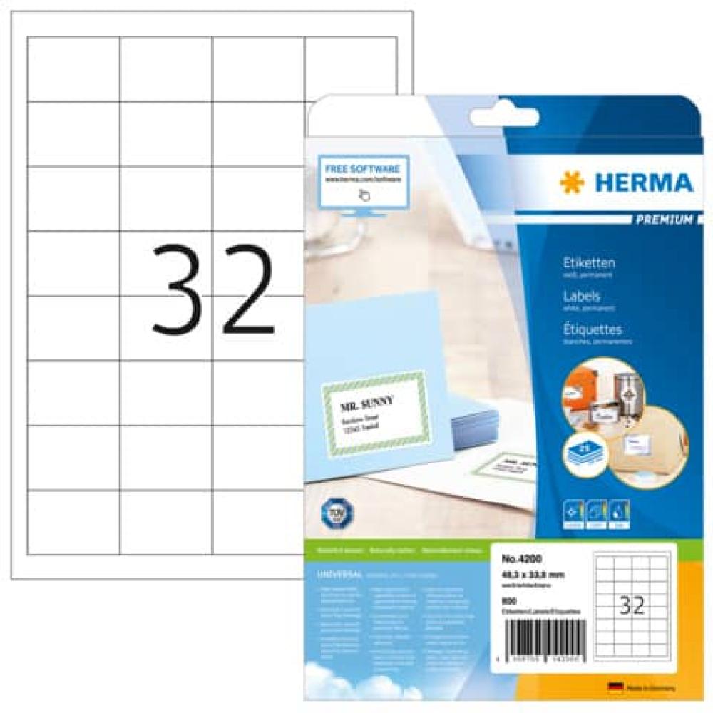 800 Herma Etiketten 4200 Weiß 48,3 X 33,8 Mm (4008705042000)