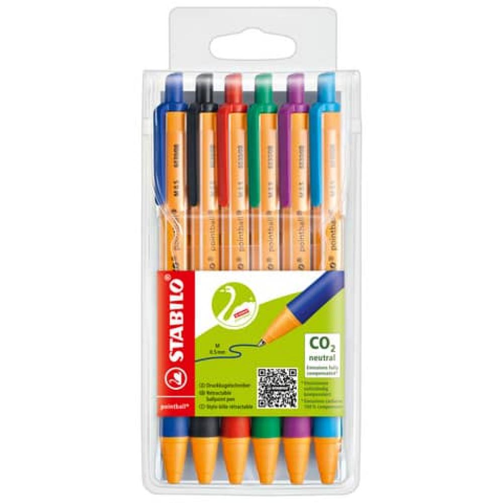 Stabilo Kugelschreiber Pointball Orange/weiß, Schreibfarbe: Farbsortiert, 6 St. 6030/6 (4006381437288)