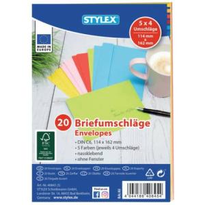 Briefumschläge C6, ohne Fenster nassklebend 20 Stück sortiert TOPPOINT 40845 (4044186408454)