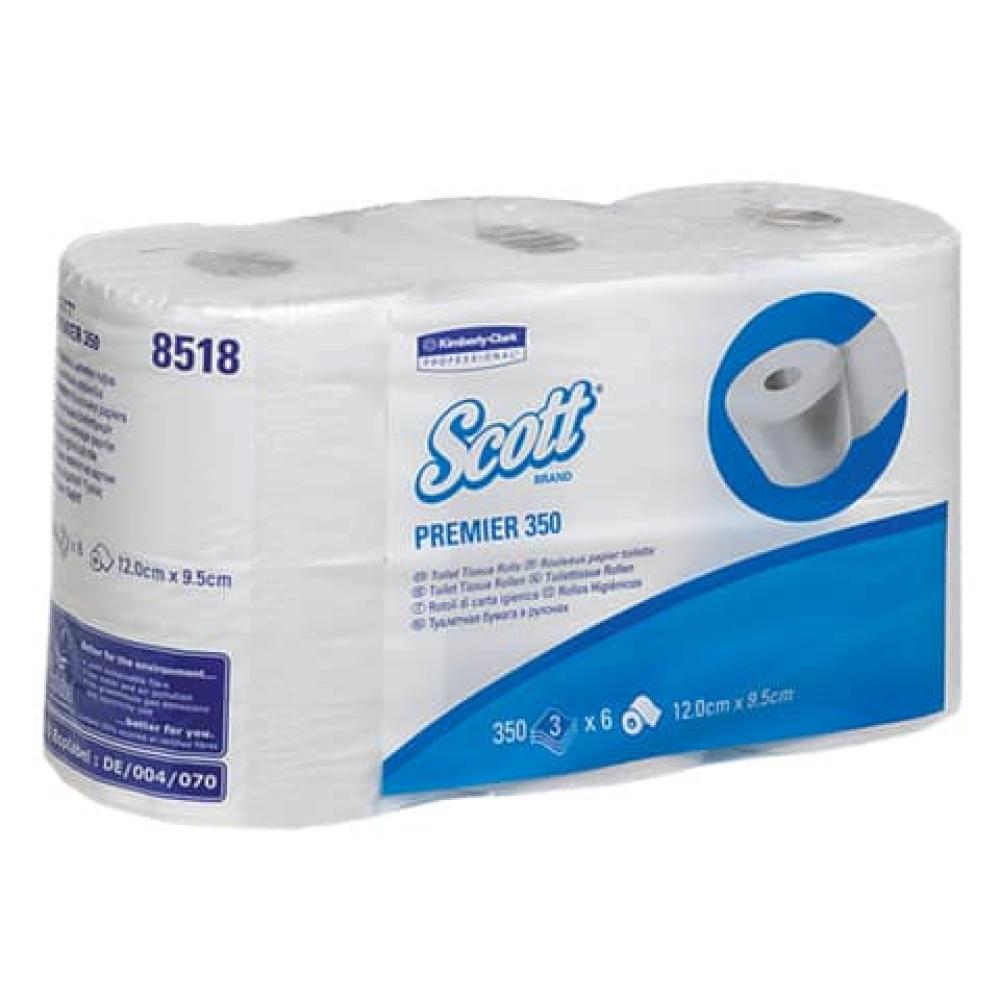 Kleinrollen Toilet Tissue 3-lagig geprägt hochweiß Rolle mit 350 Blatt 6 Rollen pro Pack SCOTT 8518 (5027375023750)