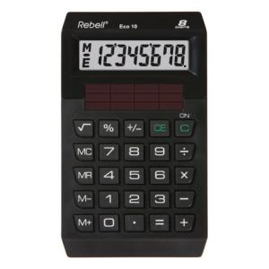 Tischrechner Eco 10, 100% Solar einzeilig 8 Stellen schwarz REBELL 802358 (8595179504098)