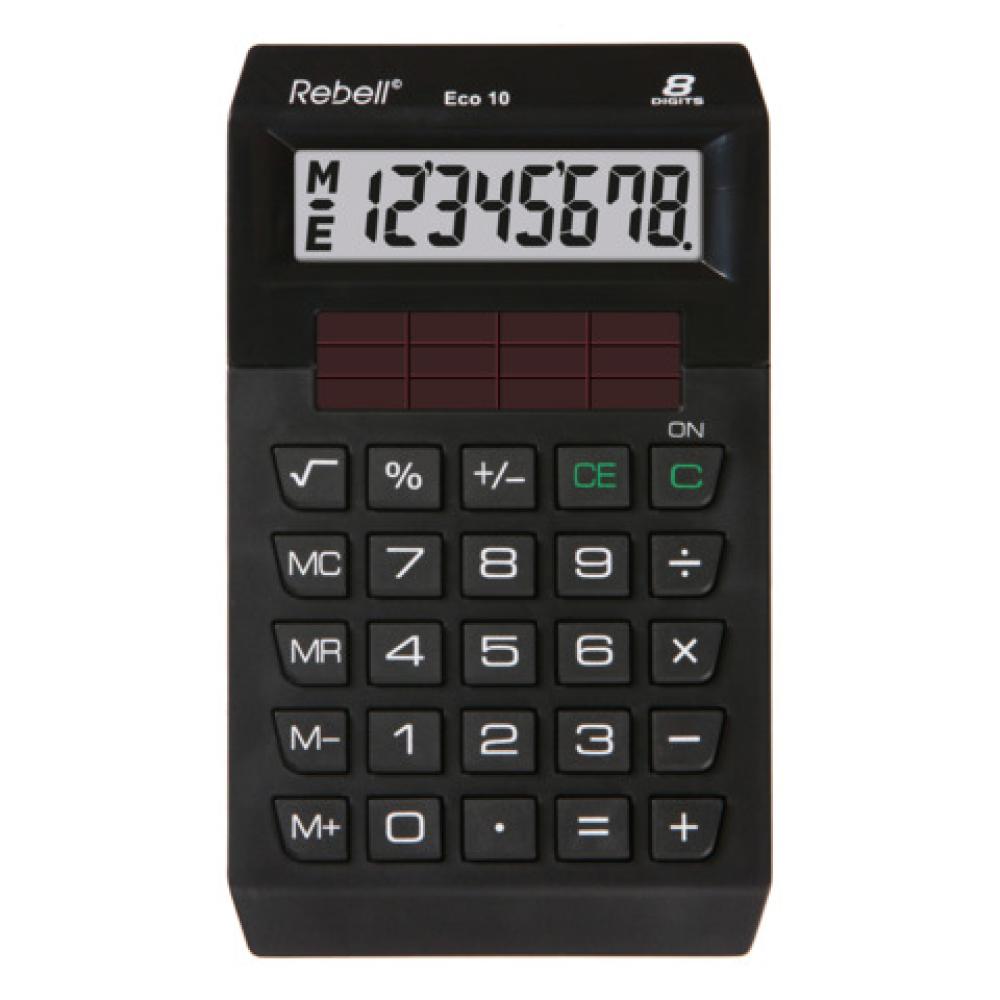 Tischrechner Eco 10, 100% Solar einzeilig 8 Stellen schwarz REBELL RE-ECO 10 (8595179504098)