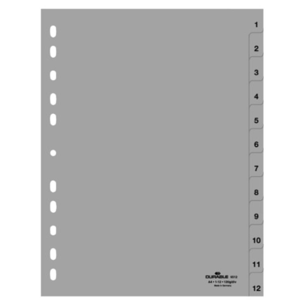 Zahlenregister PP 1 12, grau A4, 12 Blatt DURABLE 6512 10 (4005546665009)