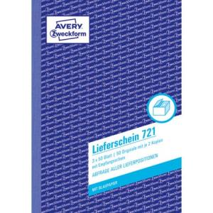 721 Lieferscheine mit Empfangsschein DIN A5, mit Empfangsschein 3x50 Blatt weiß gelb rosa AVERY ZWECKFORM (4004182007211