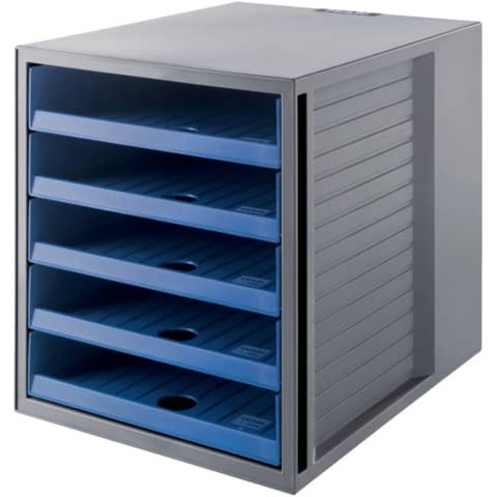 Schubladenbox SCHRANK-SET KARMA A4 C4, 5 offene Schubladen grau-öko-blau HAN 14018-16 (4012473140806)
