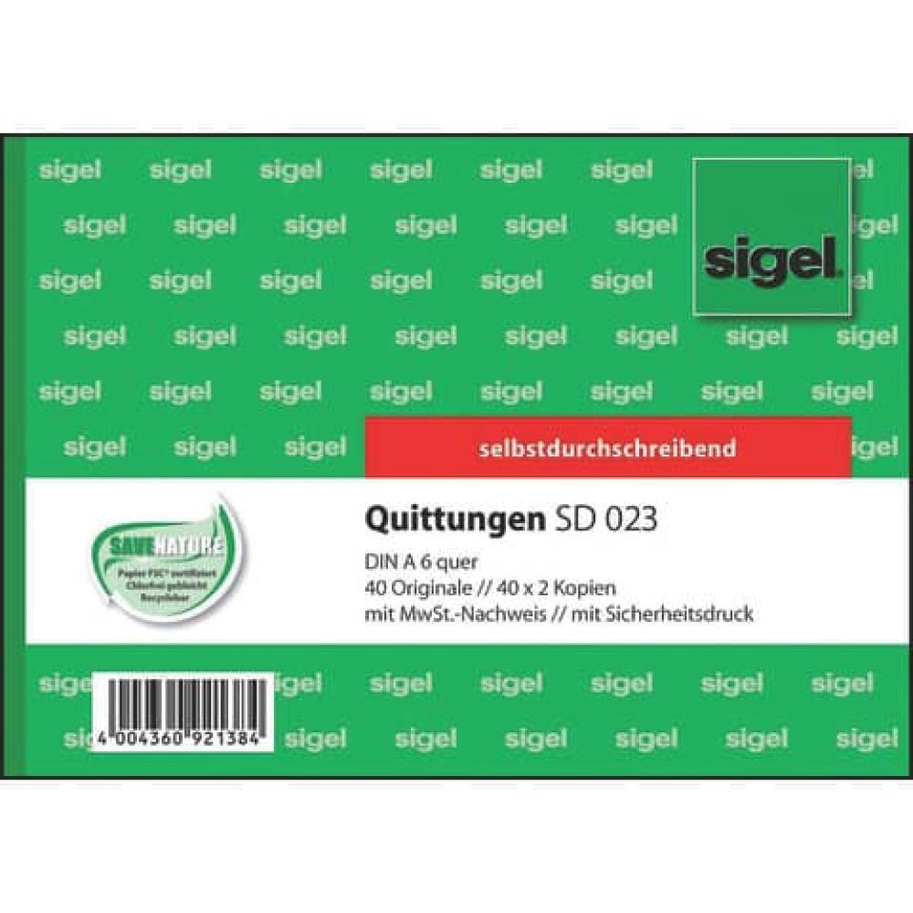 Quittungen mit Sicherheitsdruck A6 quer 1. und 2. Blatt bedruckt SD MP 3x40 Blatt SIGEL SD023 (4004360921384)