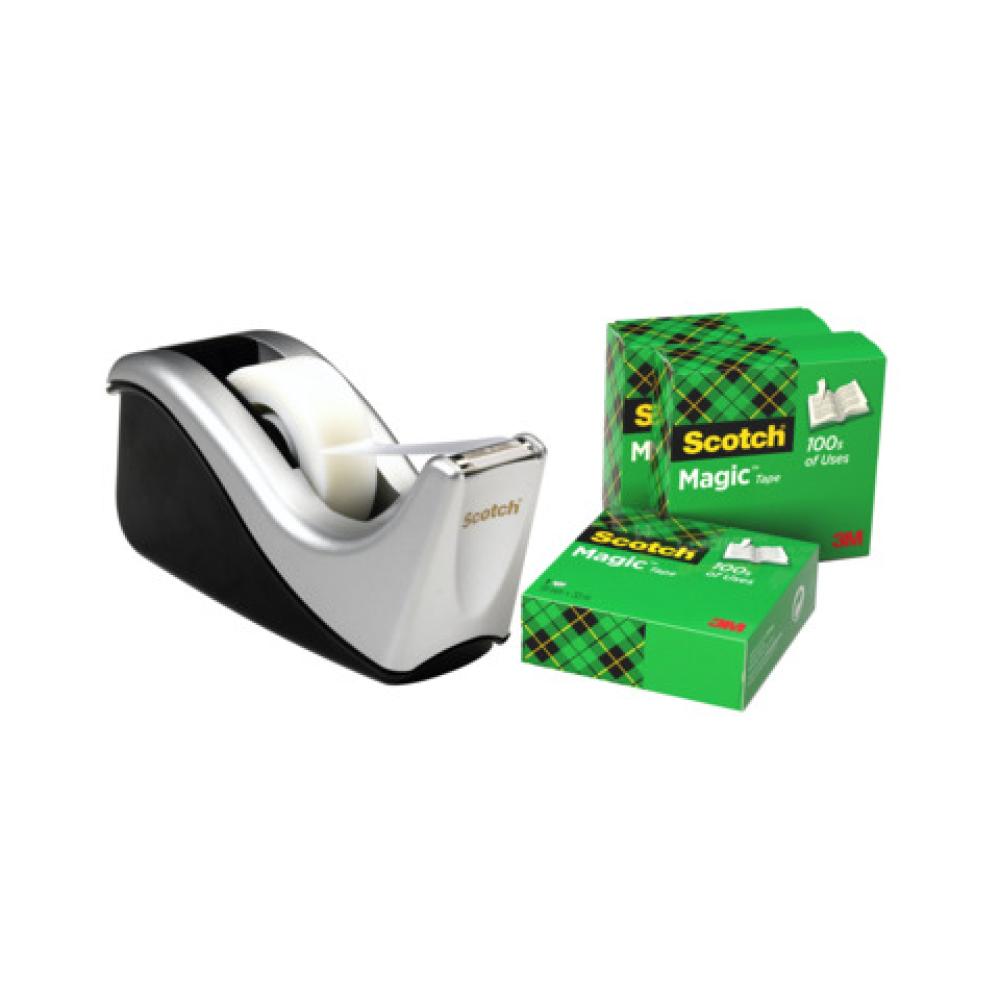 Tischabroller inkl. 4 Rollen Magic Tape 810, silber schwarz SCOTCH C60-ST4 (4046719106714)