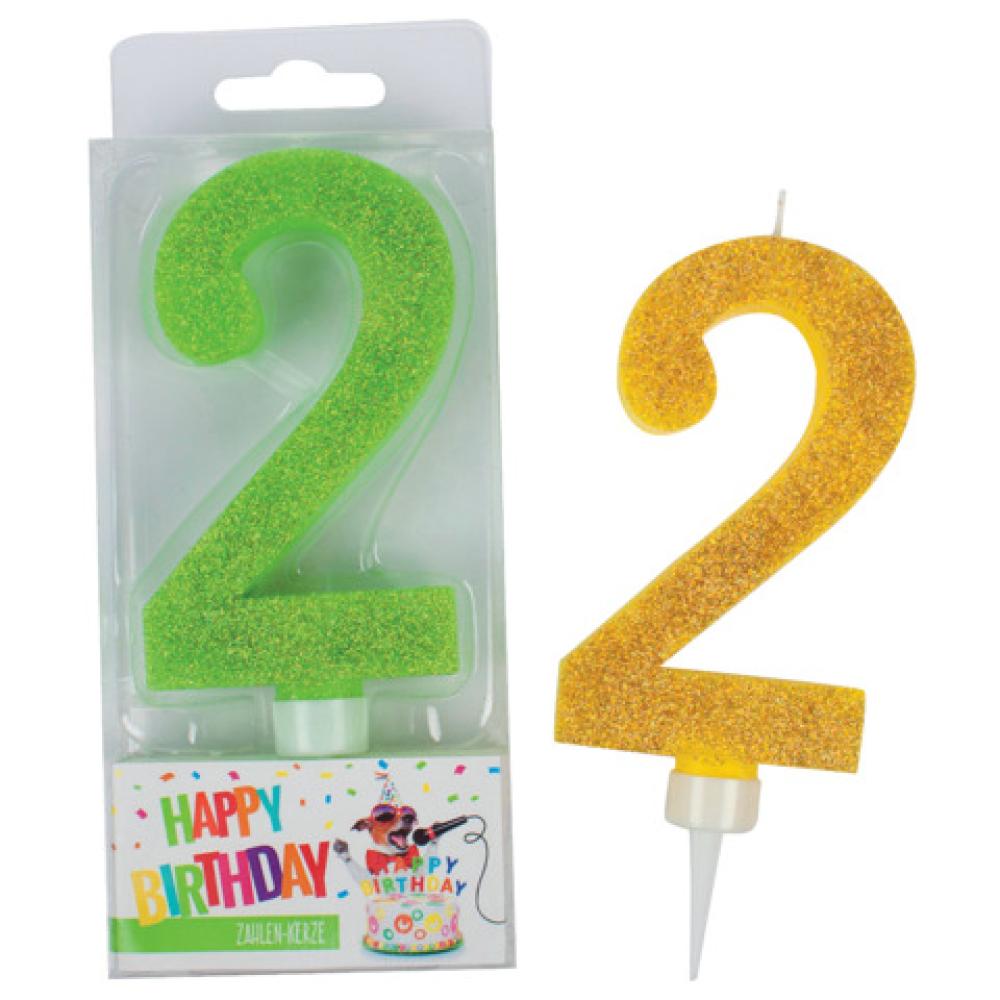 Geburtstagskerze Glitter Zahl 2 sortiert TRENDHAUS 941909 (4032722941909)
