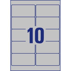 Typenschild-Etiketten A4, 200 Stück 96x50,8 mm wetterfest 20 Blatt silber AVERY ZWECKFORM L6012-20 (4004182060124)