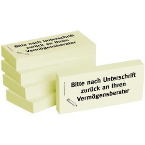 Haftnotizen Bitte nach Unterschrift zurück an Ihren Vermögensberater 75x35 mm 5x 100 Blatt BIZSTIX 1301010113 (426018486