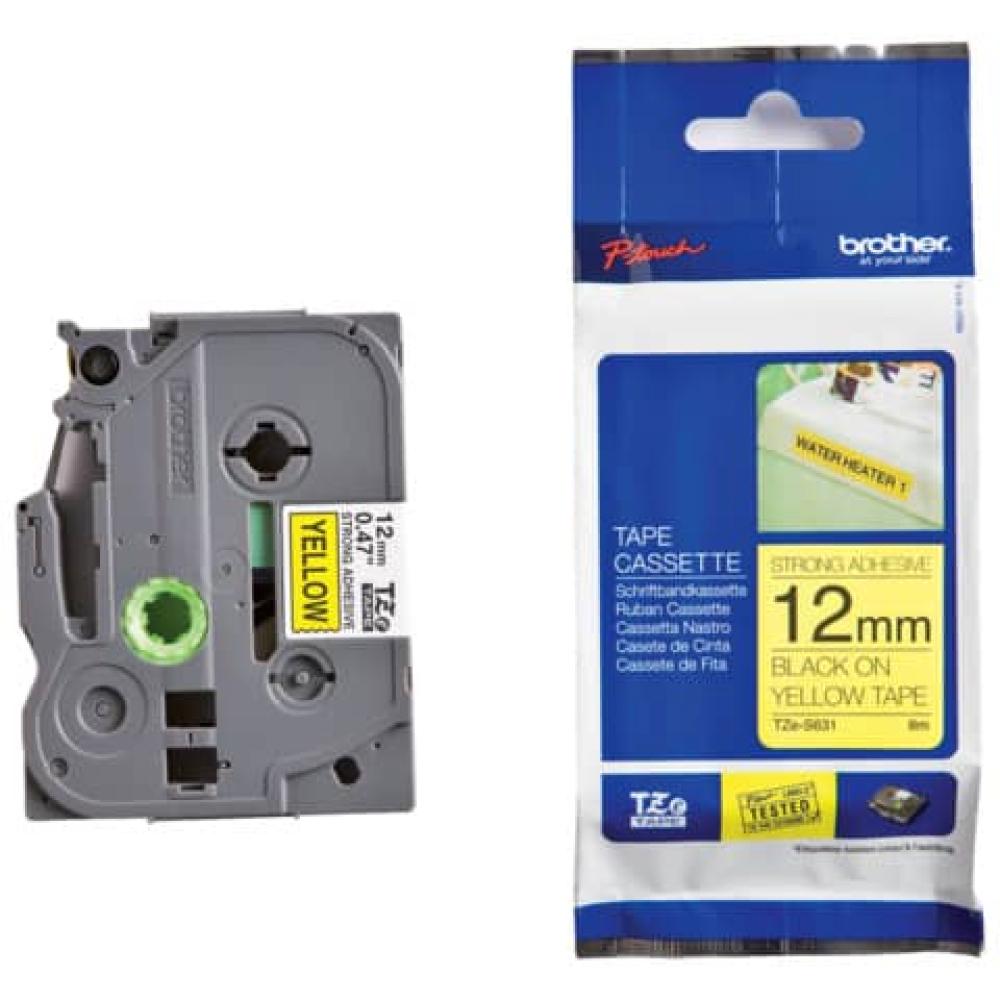 Original Brother DirectLabel schwarz auf gelb extra stark Laminat (TZE-S631) TZES631 (4977766695626)