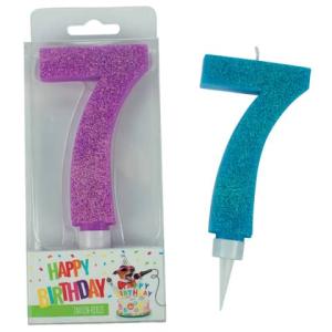 Geburtstagskerze Glitter Zahl 7 sortiert TRENDHAUS 942050 (4032722942050)