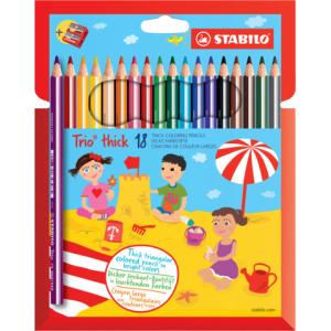 Dreikant-Buntstift Trio dick 18er Pack mit 18 verschiedenen Farben und Spitzer STABILO 203/2-18 (4006381357784)