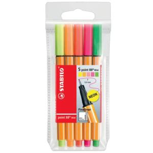 Fineliner point 88 Etui Mini 5er Pack mit 5 verschiedenen Neonfarben STABILO 68805-1 (4006381460583)
