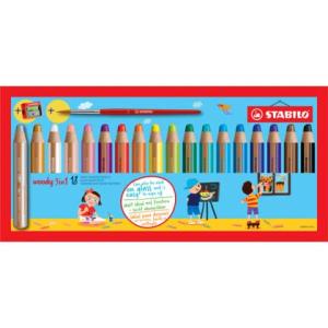 Multitalent-Stift woody 3 in 1 18er Pack mit Spitzer und Pinsel Kartonetui mit Kunststoffeinsatz STABILO 880/18-3 (40063