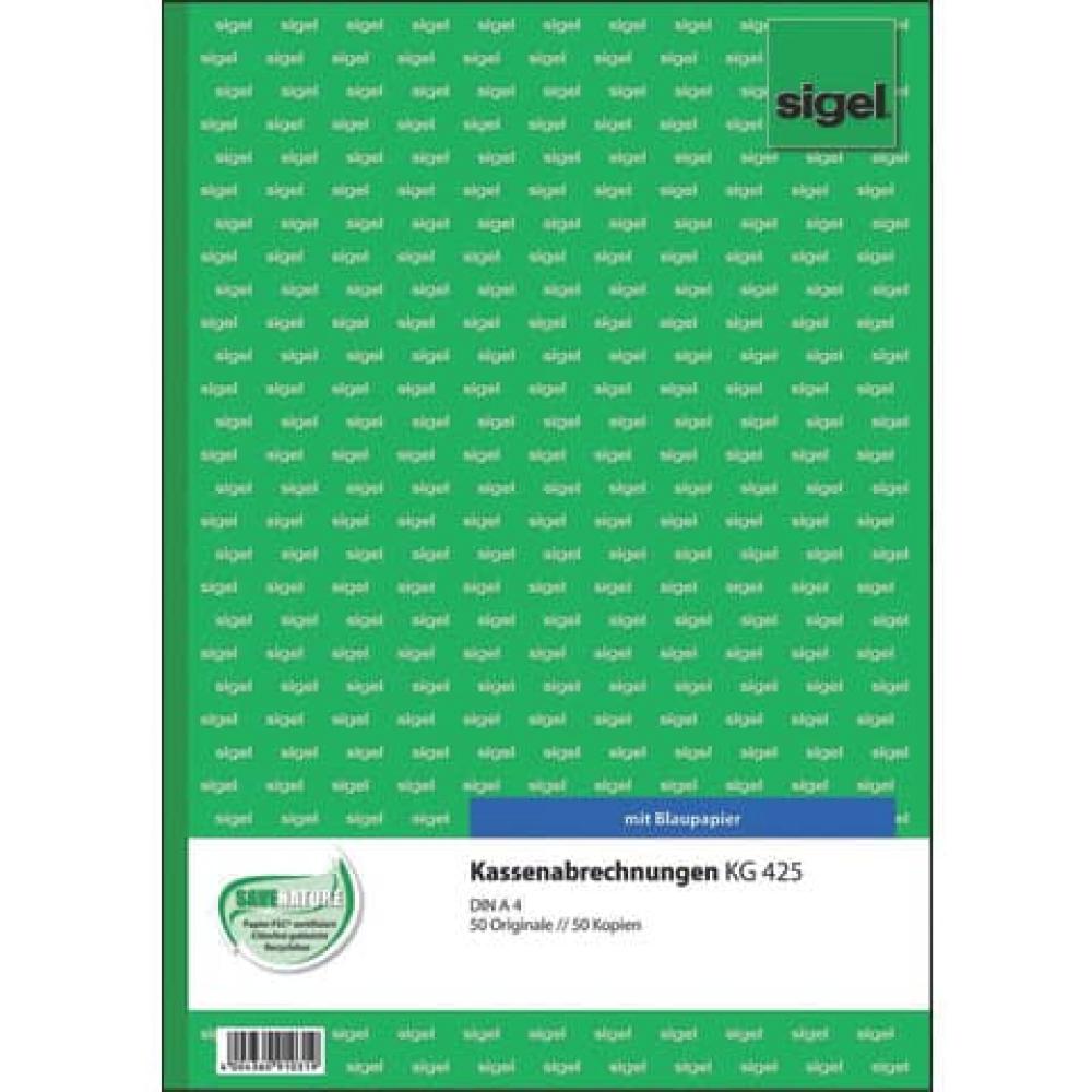 Kassenabrechnungen A4, 1. und 2. Blatt bedruckt 2x50 Blatt SIGEL KG425 (4004360910319)