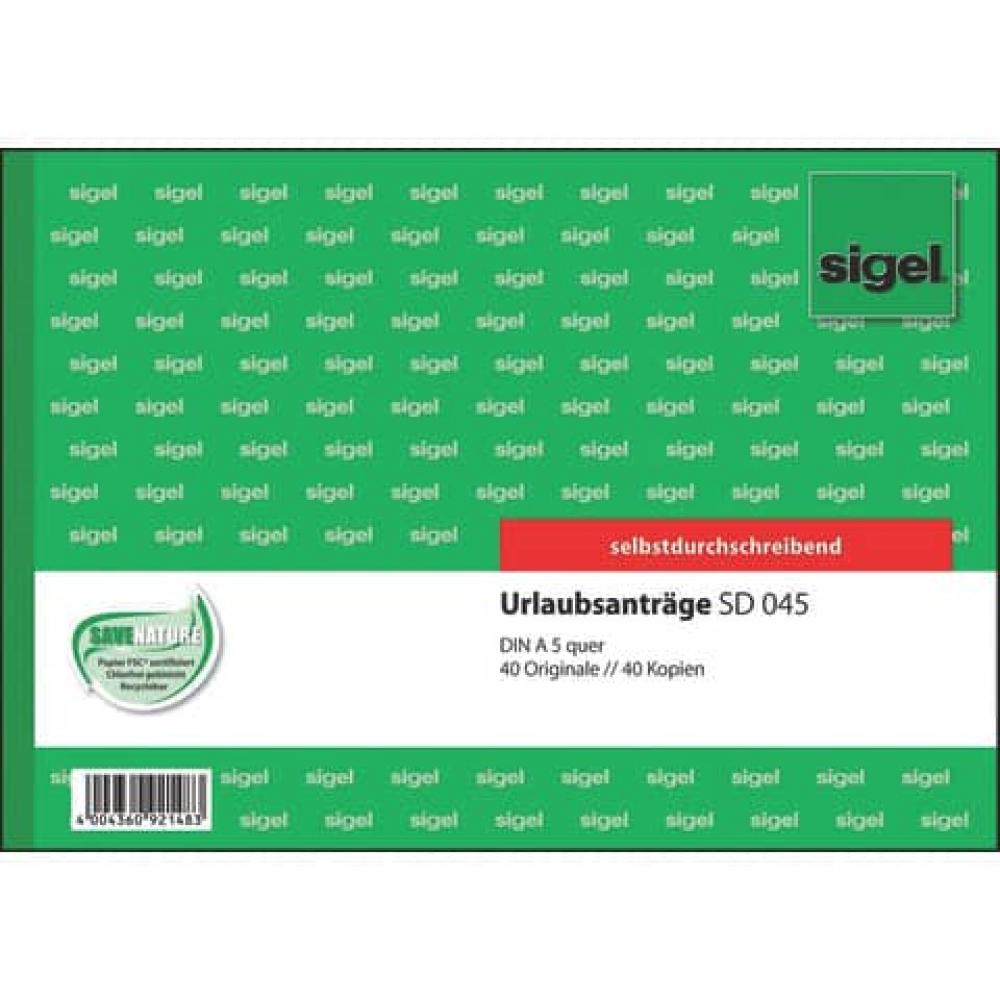 Urlaubsanträge A5 quer 1. und 2. Blatt bedruckt SD MP 2x40 Blatt SIGEL SD045 (4004360921483)