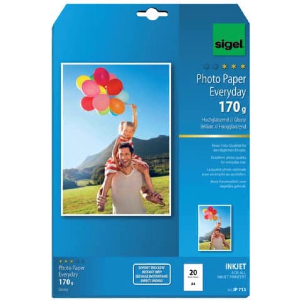 Inkjet Fotopapier Everyday A4, hochglänzend 170 g qm 20 Blatt SIGEL IP713 (4004360998829)