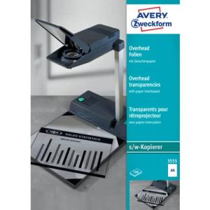 Overhead-Folien A4, unbeschichtet Stärke 0,10 mm 100 Blatt AVERY ZWECKFORM 3555 (4004182035559)