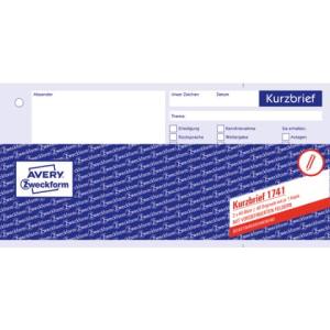 Kurzbrief DIN A4 (1 3) selbstdurchschreibend 2x40 Blatt weiß gelb AVERY ZWECKFORM 1741 (4004182017418)