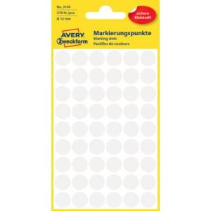 Markierungspunkte  12 mm 5 Blatt 270 Etiketten weiß AVERY ZWECKFORM 3145 (4004182031452)