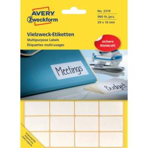 Universal-Etiketten 29x18 mm weiß 960 Etiketten 30 Blatt permanent AVERY ZWECKFORM 3319 (4004182033197)