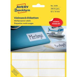 Universal-Etiketten 62x19 mm 28 Blatt 392 Etiketten weiß AVERY ZWECKFORM 3340 (4004182033401)