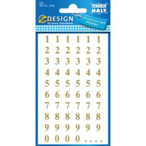 Zahlen-Etiketten 0-99, 7,5 mm gold selbstklebend witterungsbeständig 124 Etiketten AVERY ZWECKFORM 3728 (4004182037287)