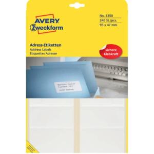 Adress-Etiketten 95x47 mm selbstklebend 240 Stück AVERY ZWECKFORM 3350 (4004182033500)