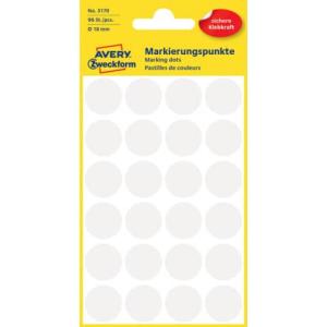 Markierungspunkte  18 mm 4 Blatt 96 Etiketten weiß AVERY ZWECKFORM 3170 (4004182031704)