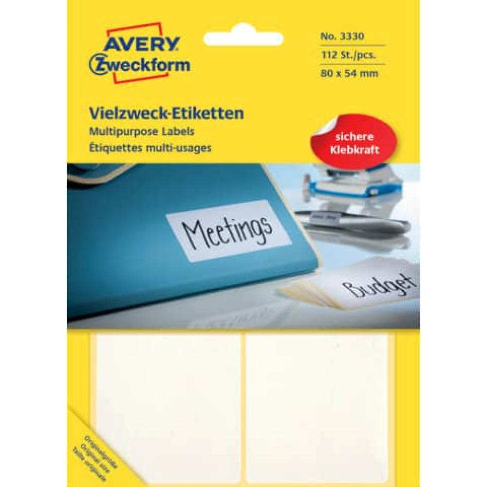 Universal-Etiketten 80x54 mm weiß 112 Etiketten 28 Blatt permanent AVERY ZWECKFORM 3330 (4004182033302)