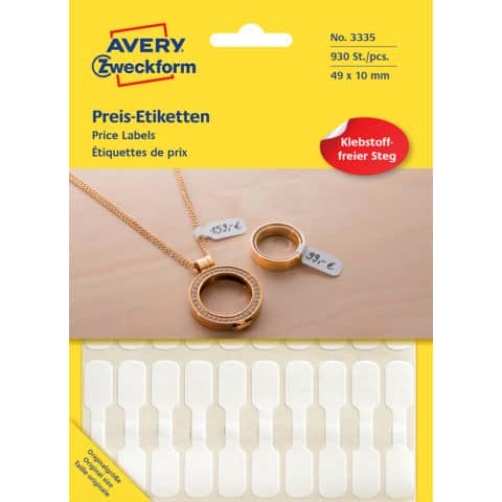 Preis-Etiketten 49x10 mm weiß 924 Etiketten 28 Blatt permanent AVERY ZWECKFORM 3335 (4004182033357)