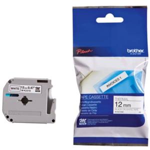 M-Schriftbandkassetten unlaminiert 12 mmx4 m schwarz auf weiß BROTHER MK231SBZ (4977766624985)