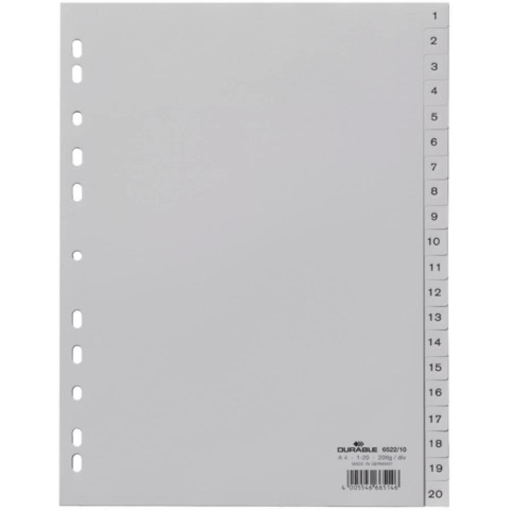 Zahlenregister PP 1 20, grau A4, 20 Blatt DURABLE 6522 10 (4005546665146)