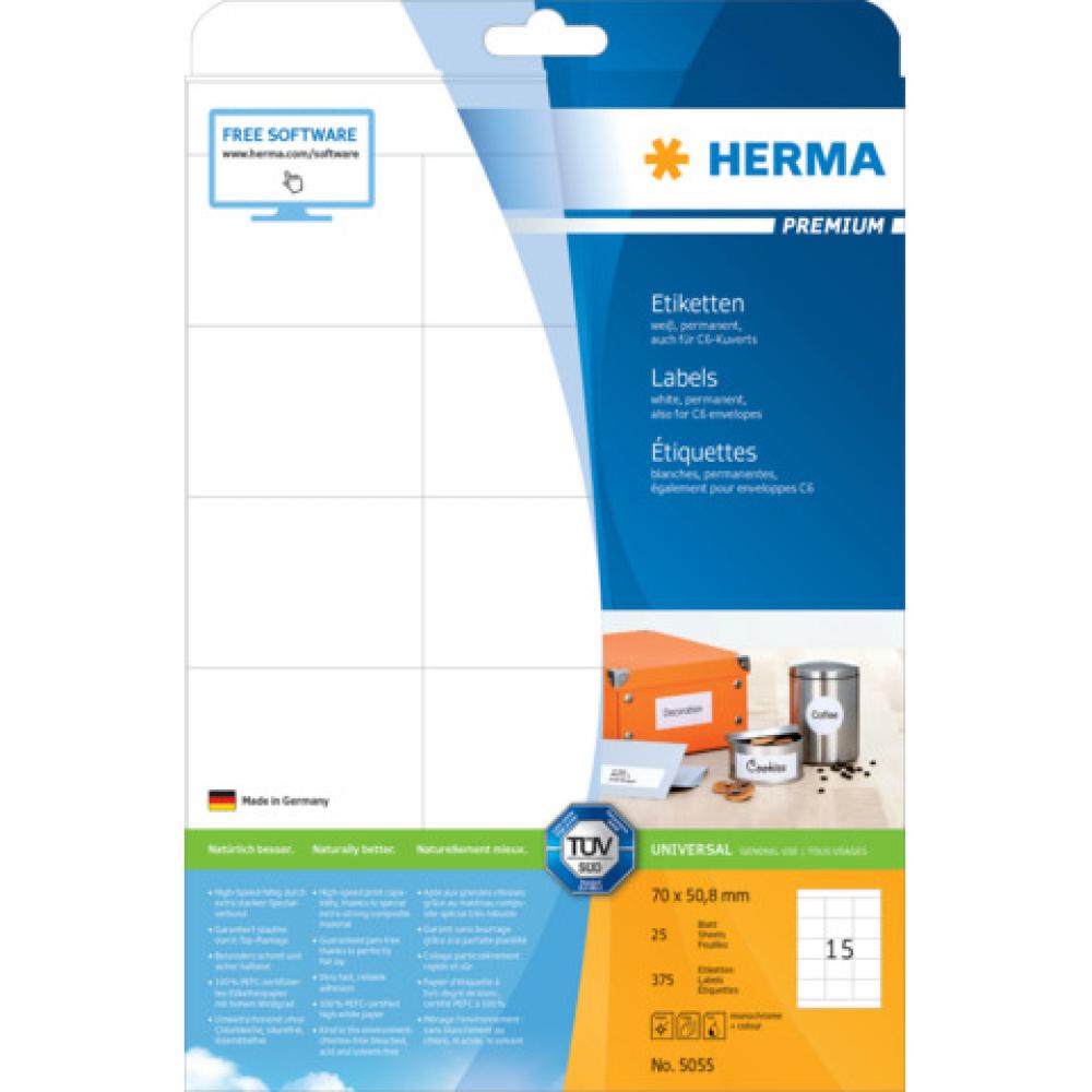 HERMA_ HERMA Etiketten permanent weiß 70x50,8mm 25 Blatt 375 Stück (4008705050555)
