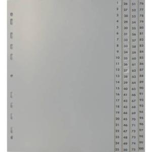 Zahlenregister 1 100, PP A4, 100 Blatt 4 Abläufe grau 24740 (4044581000093)