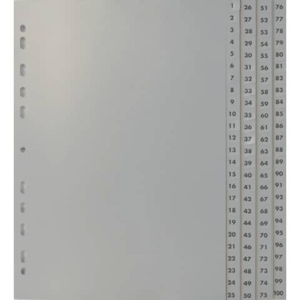 Zahlenregister 1 100, PP A4, 100 Blatt 4 Abläufe grau 24740 (4044581000093)