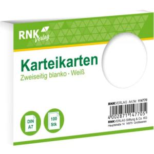 Karteikarten DIN A7, blanko weiß 100 Karten RNK 114770 (4002871147705)