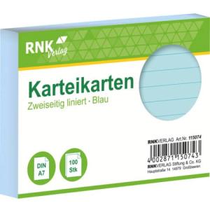 Karteikarten DIN A7, liniert blau 100 Karten RNK 115074 (4002871150743)