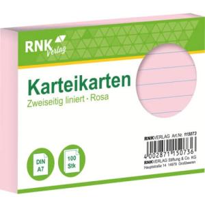 Karteikarten DIN A7, liniert rosa 100 Karten RNK 115073 (4002871150736)