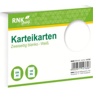 Karteikarten DIN A6, blanko weiß 100 Karten RNK 114760 (4002871147606)