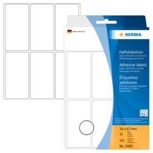 Vielzwecketiketten weiß 34x67 mm matt 192 Stück HERMA 2480 (4008705024808)