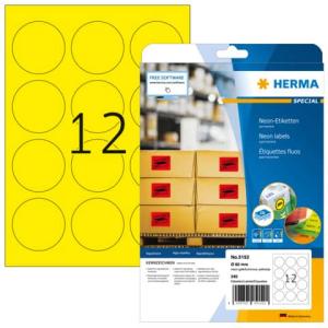 Etiketten A4 neon-gelb  60 mm rund Papier matt 240 St. HERMA 5152 (4008705051521)