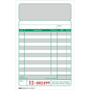 Kassenblock zweifarbig oben geheftet 2x50 Blatt 96x167 mm nummeriert RNK 2952F (4002871295215)