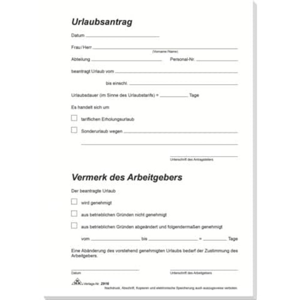 Urlaubsantrag Block SD 2x40 Blatt DIN A5 RNK 2916 (4002871291606)