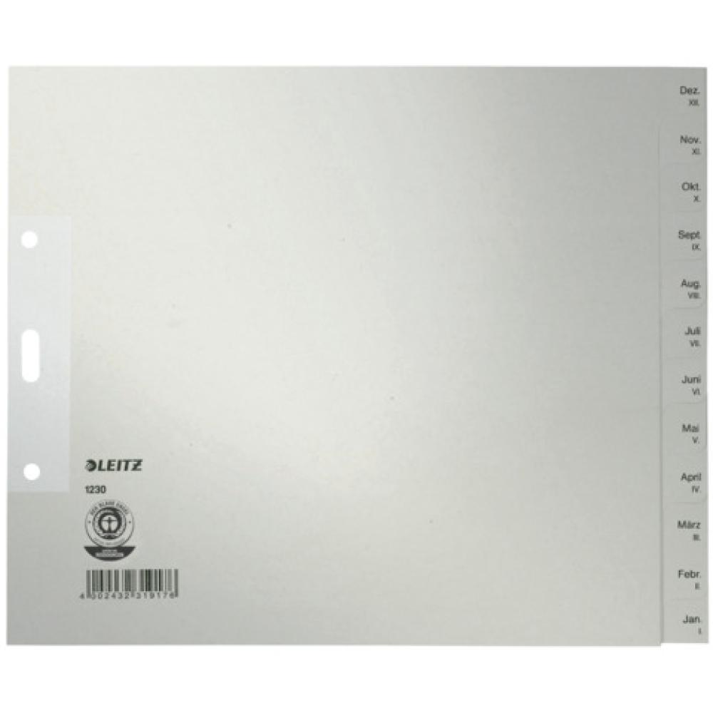 1230 Monatsregister Dez-Jan Papier A4 Überbreite 20 cm hoch 12 Blatt grau Leitz 1230-00-85 (4002432319176)