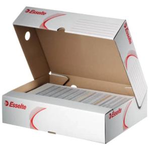 Archivschachtel 80mm A4, Wellpappe weiß rot Esselte 128004 (4049793016184)