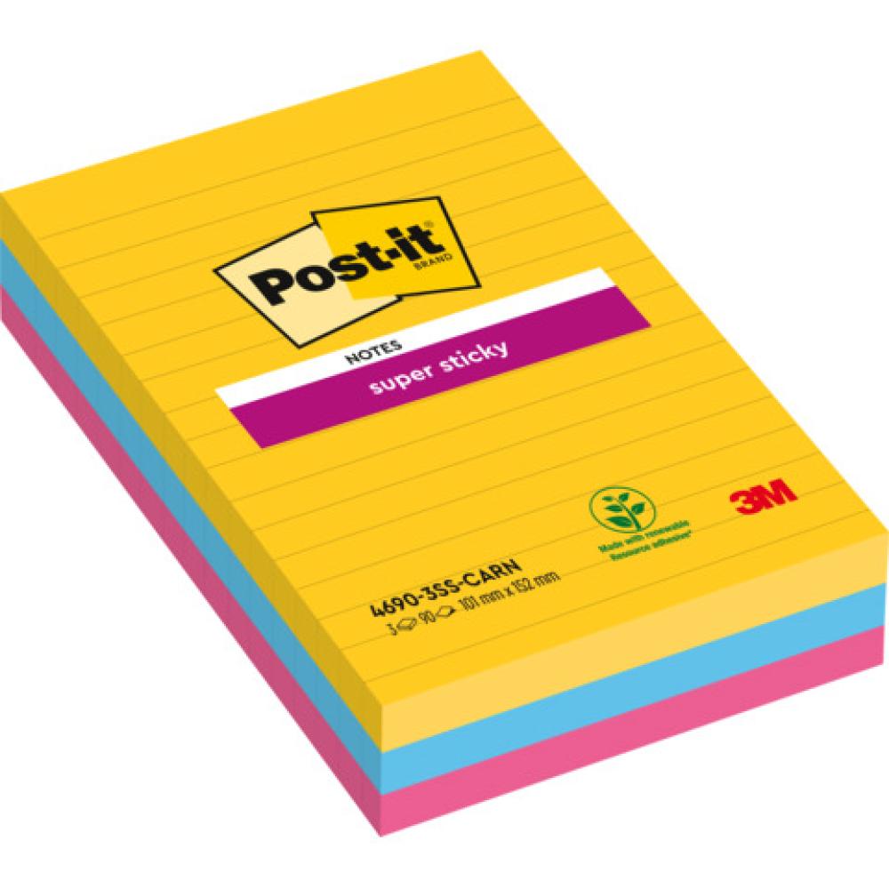 Haftnotiz Super Sticky Notes 101x152 mm liniert 3x 90 Blatt POST-IT 4690-3SS-CARN (0051141998848)